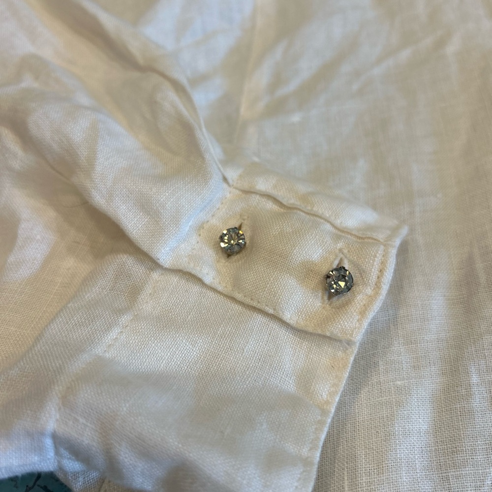 Italian Linen & Rhinestone Button Down - Picture 4 of 10